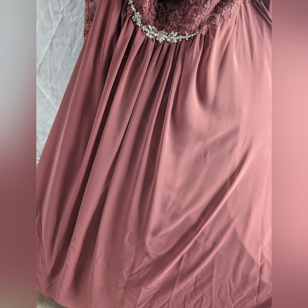 AZAZIE HAYEKA-Line Lace Chiffon Floor-Length Dress Desert Rose Bridesmaid gown - Picture 13 of 16